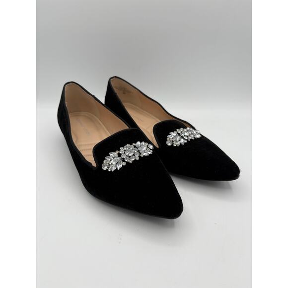 Adrienne Vittadini Palo Black Velvet Flat Pointed Toe Rhinestone Shoes Size 9 - Picture 1 of 7
